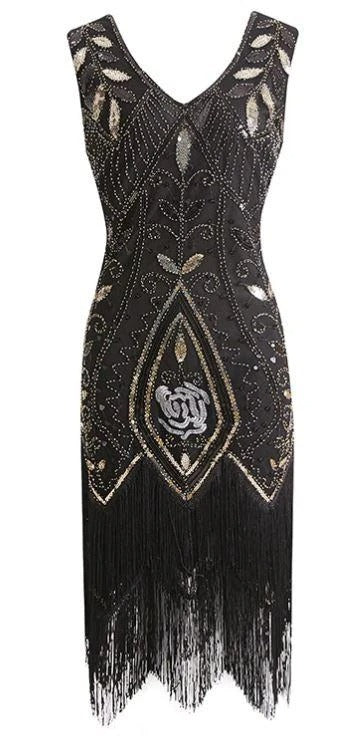 Vestido Gatsby De Plumas Negro