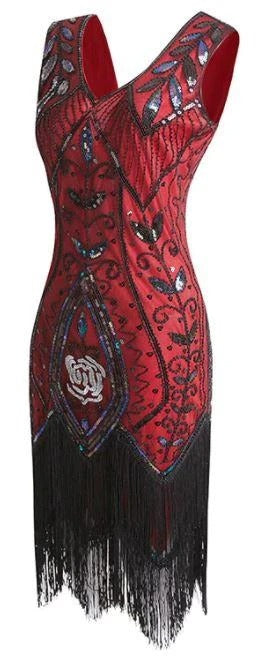 Vestido Gatsby De Plumas Rojas