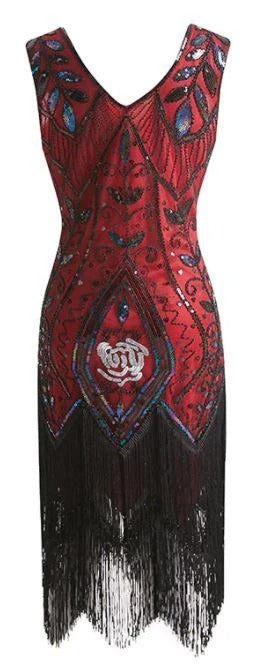 Vestido Gatsby De Plumas Rojas
