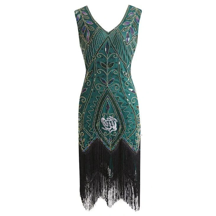 Vestido Verde Gatsby De Plumas