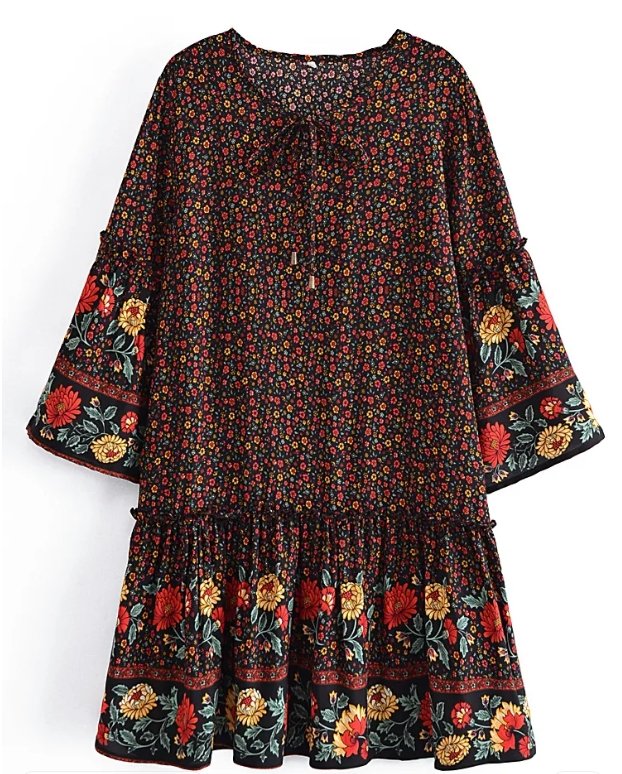 Vestido Hippie Negro 70s