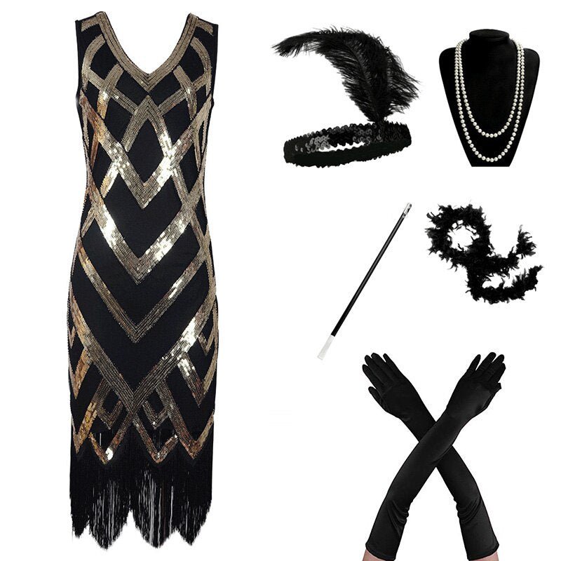 Vestido Negro Y Dorado Inspirado En Los Años 20