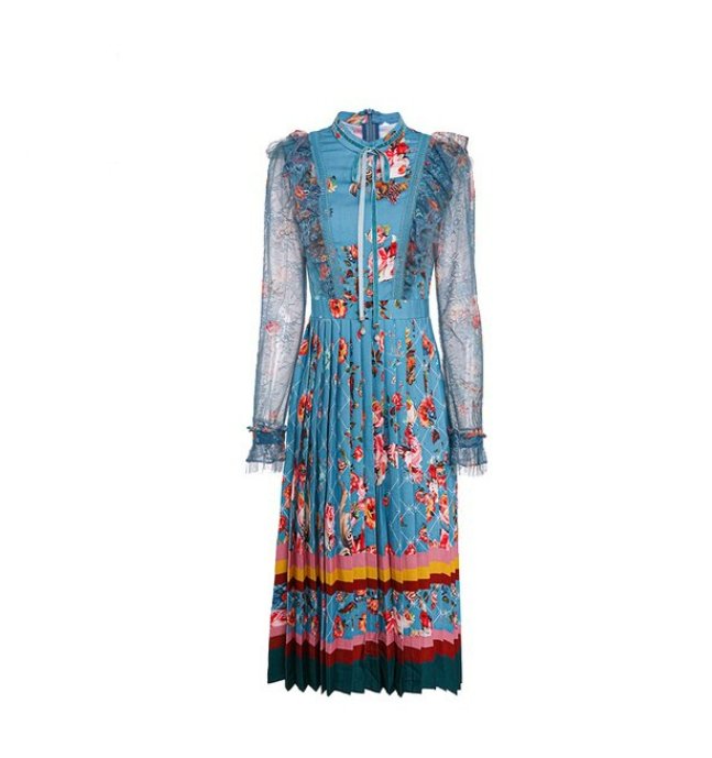 Vestido Largo Floral Vintage Menta