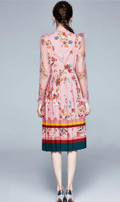 Vestido Largo Floral Vintage Rosa