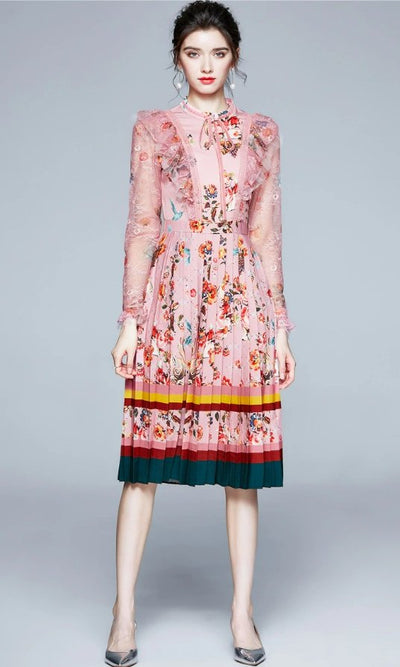 Vestido Largo Floral Vintage Rosa