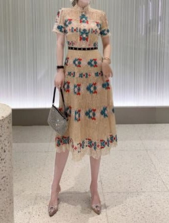 Vestido Largo Con Volantes Champán Vintage