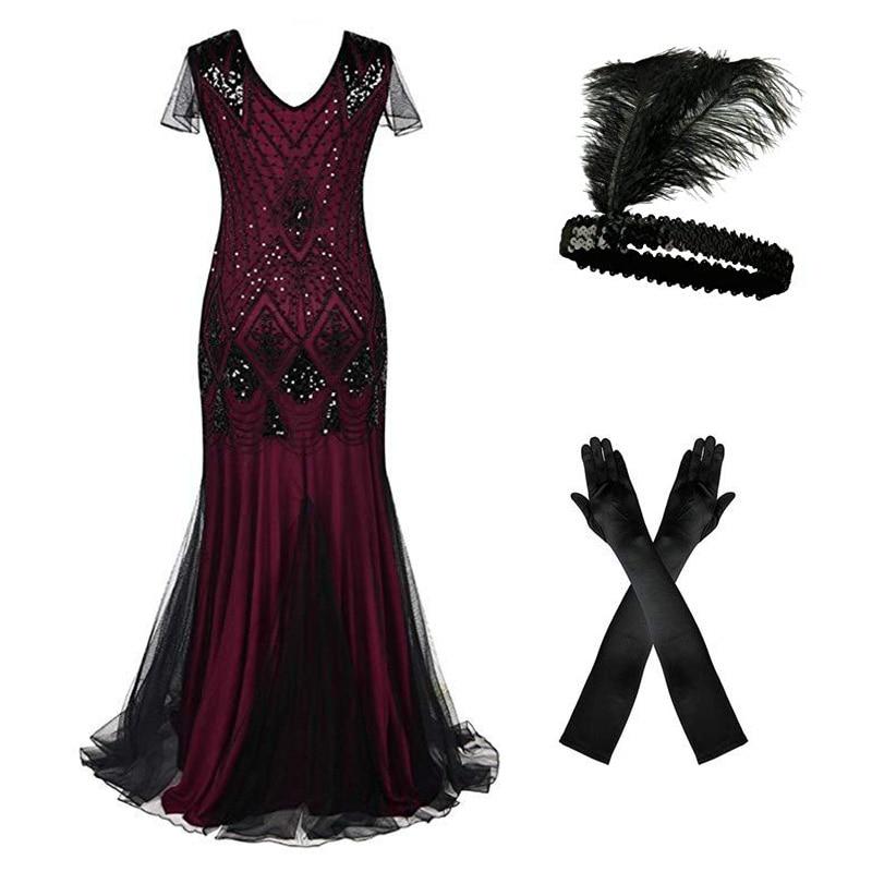 Vestido Largo Gatsby 20s Burdeos