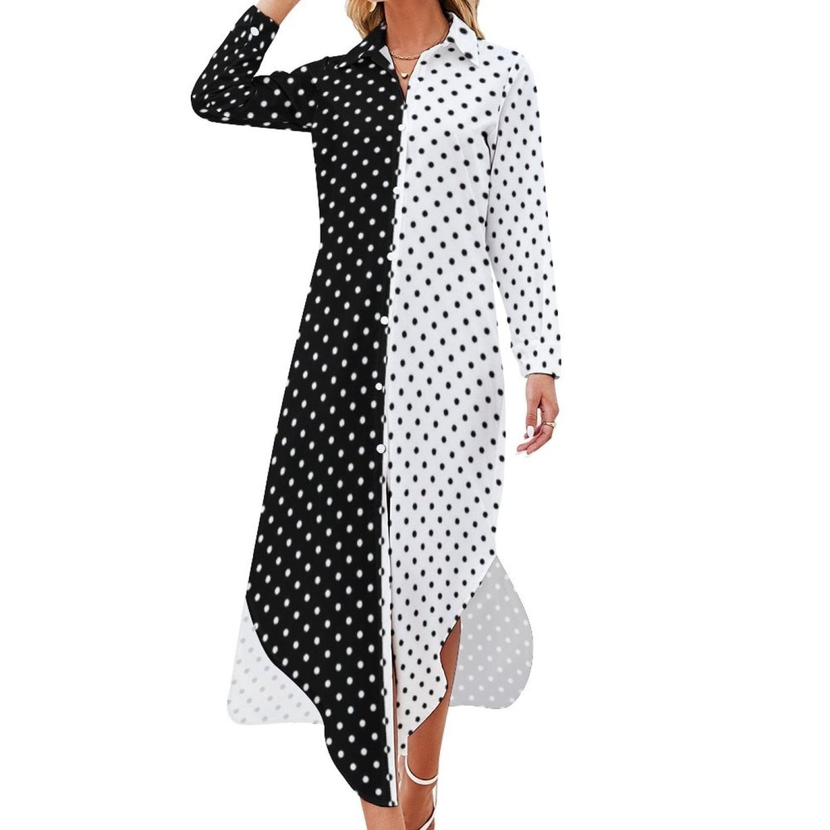 Vestido Largo 70s Blanco Y Negro