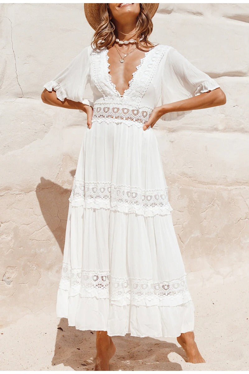 Vestido Largo De Encaje Vintage Blanco