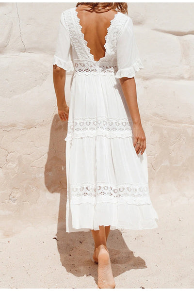 Vestido Largo De Encaje Vintage Blanco