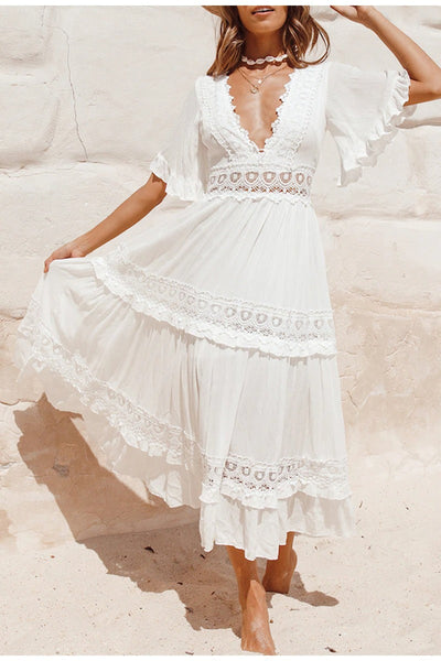 Vestido Largo De Encaje Vintage Blanco