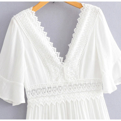 Vestido Largo De Encaje Vintage Blanco