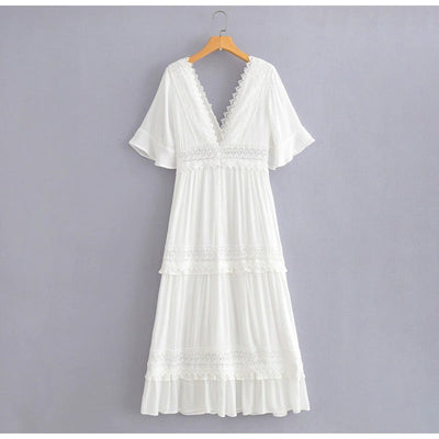 Vestido Largo De Encaje Vintage Blanco