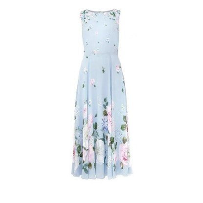 Vestido Largo Floral Vintage Azul
