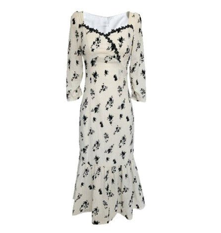 Vestido Largo Floral Vintage Caqui