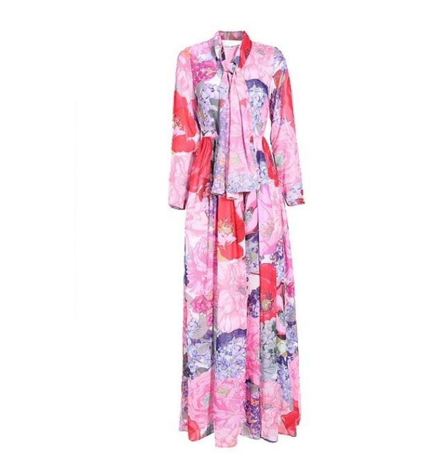 Vestido Largo Floral Vintage Rosa