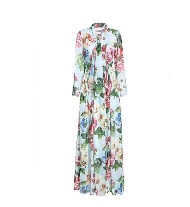 Vestido Largo Floral Vintage Verde