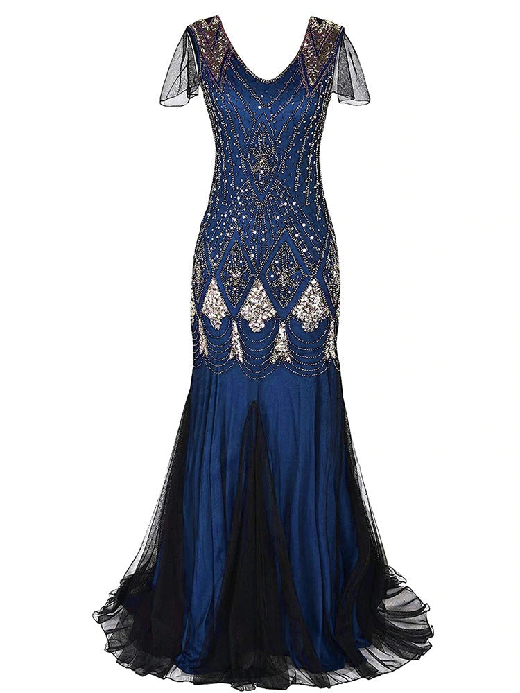 Vestido Largo Azul Gatsby De Alta Costura