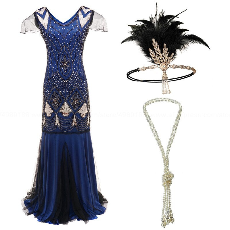 Vestido Largo Estilo Años 20 Azul