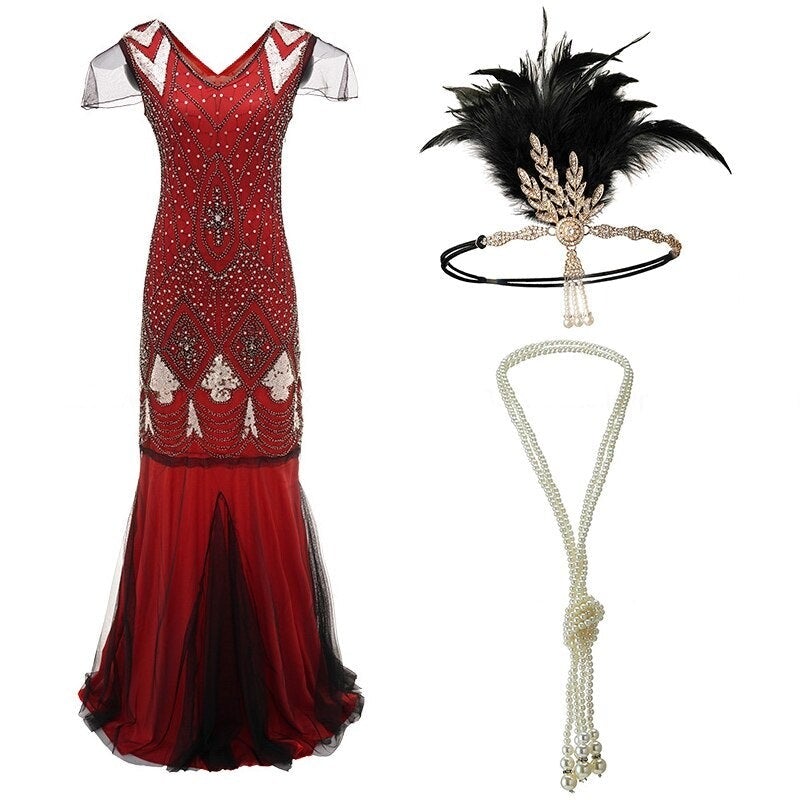 Vestido Largo Estilo Años 20 Rojo