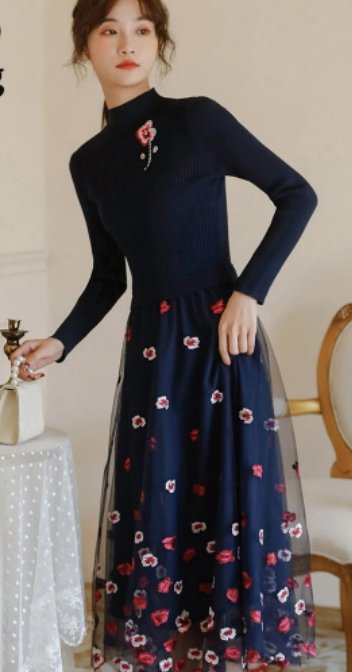 Vestido De Novia Vintage De Encaje Azul Marino