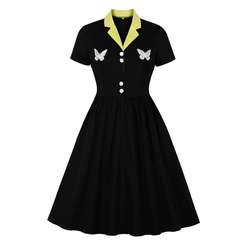 Vestido 50s Mariposas Negro