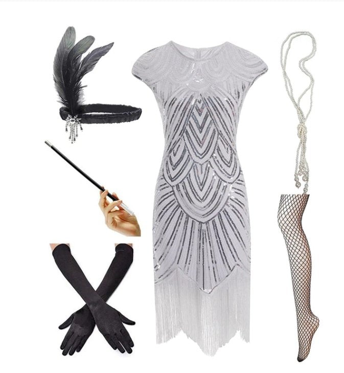 Vestido Lentejuelas 20s Plateado