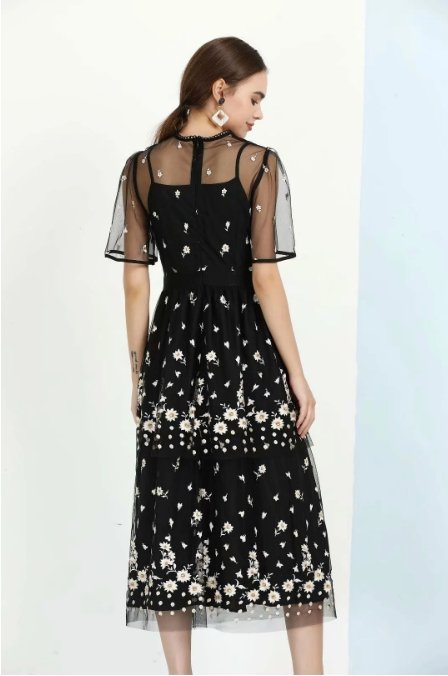 Vestido Retro De Encaje Negro De Los Años 40