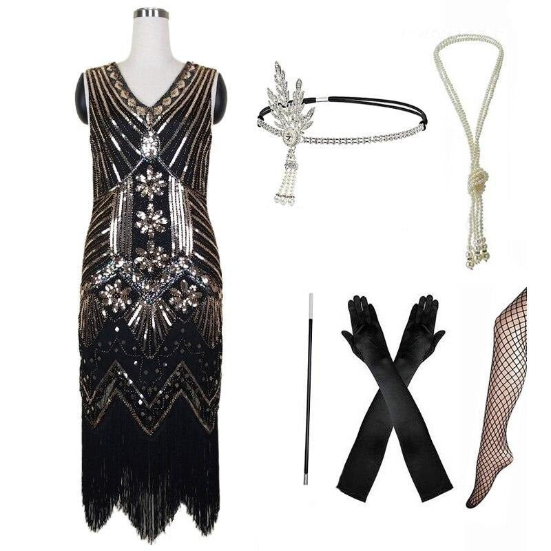 Vestido Retro 20s Dorado