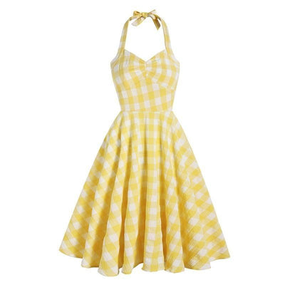 Vestido Retro Cuadros Amarillo