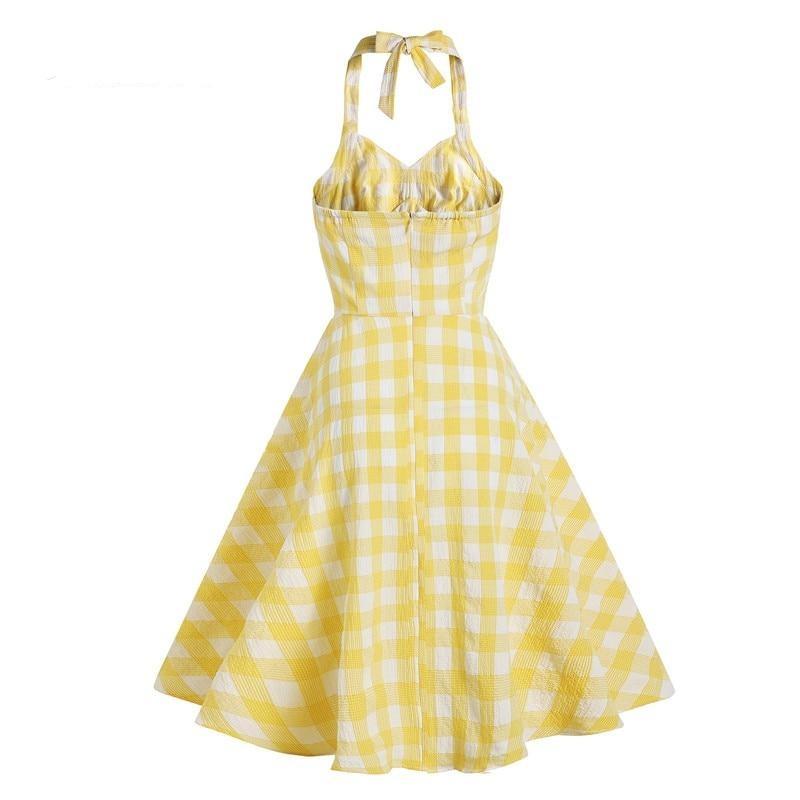 Vestido Retro Cuadros Amarillo