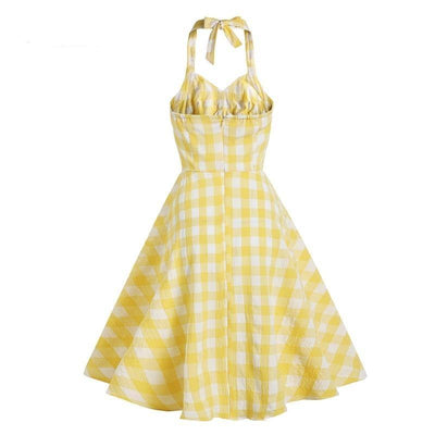 Vestido Retro Cuadros Amarillo