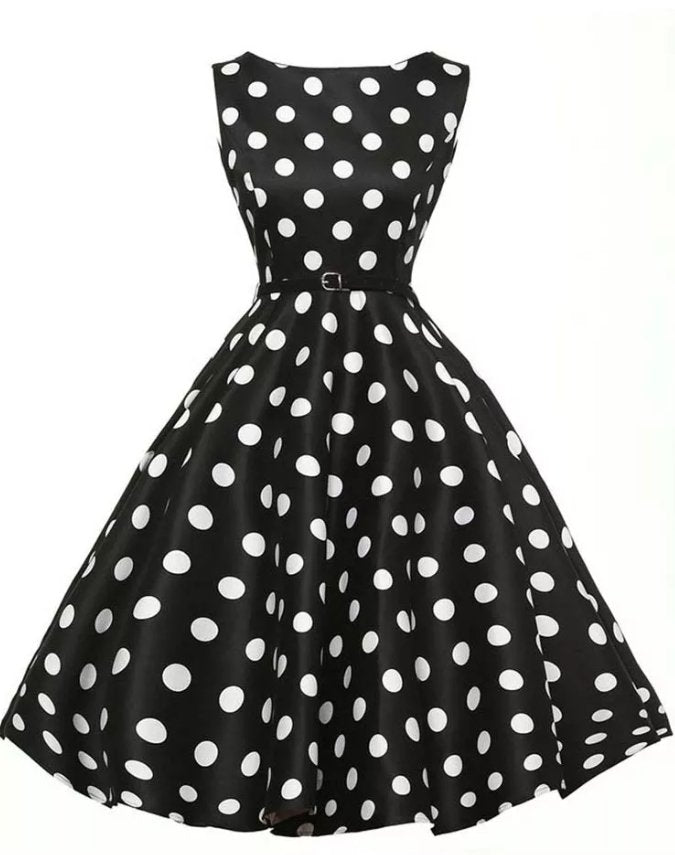 Vestido Estilo Rockabilly Retro Pin-Up De Lunares De Los Años 50