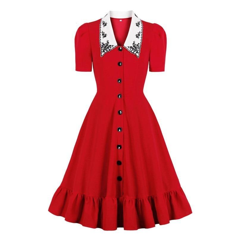 Vestido Cuello Ancho 50s Rojo