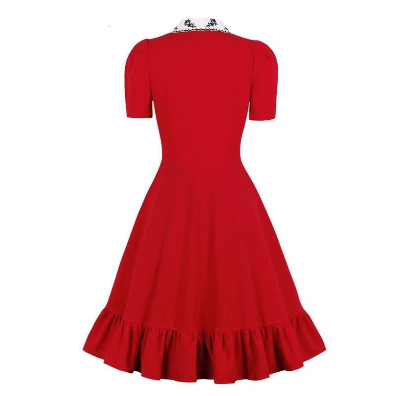 Vestido Cuello Ancho 50s Rojo