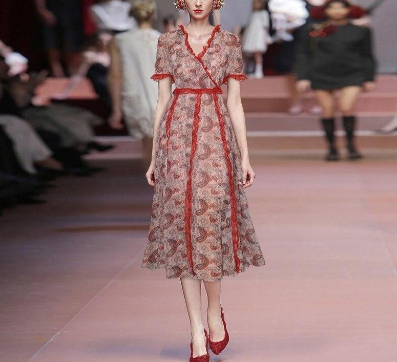 Vestido De Encaje Vintage Rojo