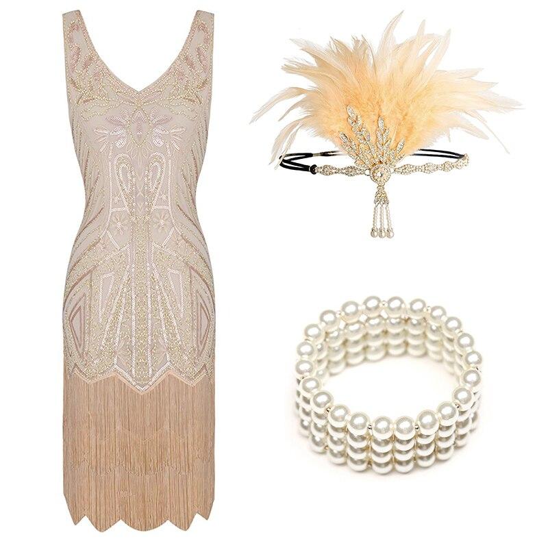 Vestido De Fiesta Años 20 Beige