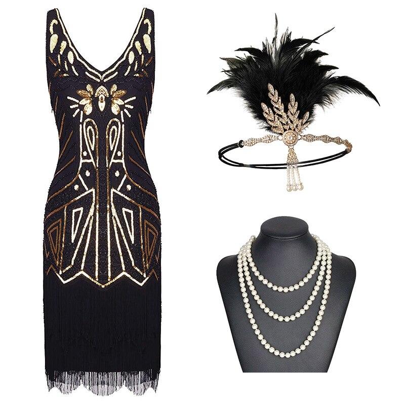 Vestido De Noche Negro Dorado 20s