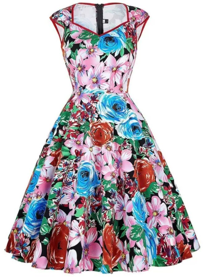 Vestido Floral Vintage Estilo Años 50