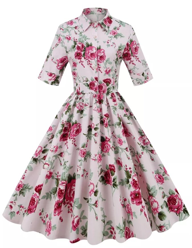 Vestido Vintage Rosas Estilo Años 50