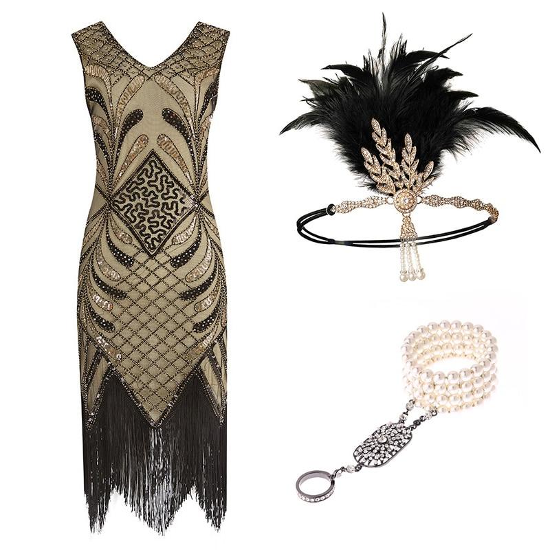 Vestido Gatsby Champán Estilo Años 20