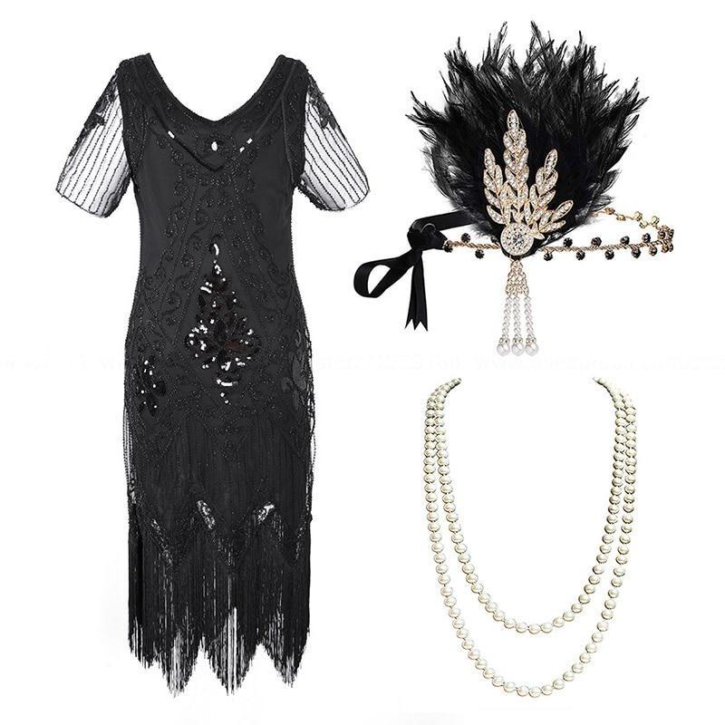 Vestido Estilo Años 20 Talla Grande Negro