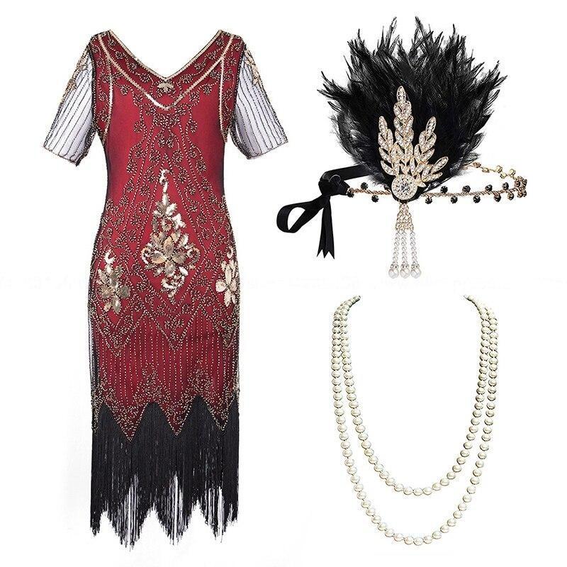 Vestido Estilo Años 20 Talla Grande Dorado Y Rojo