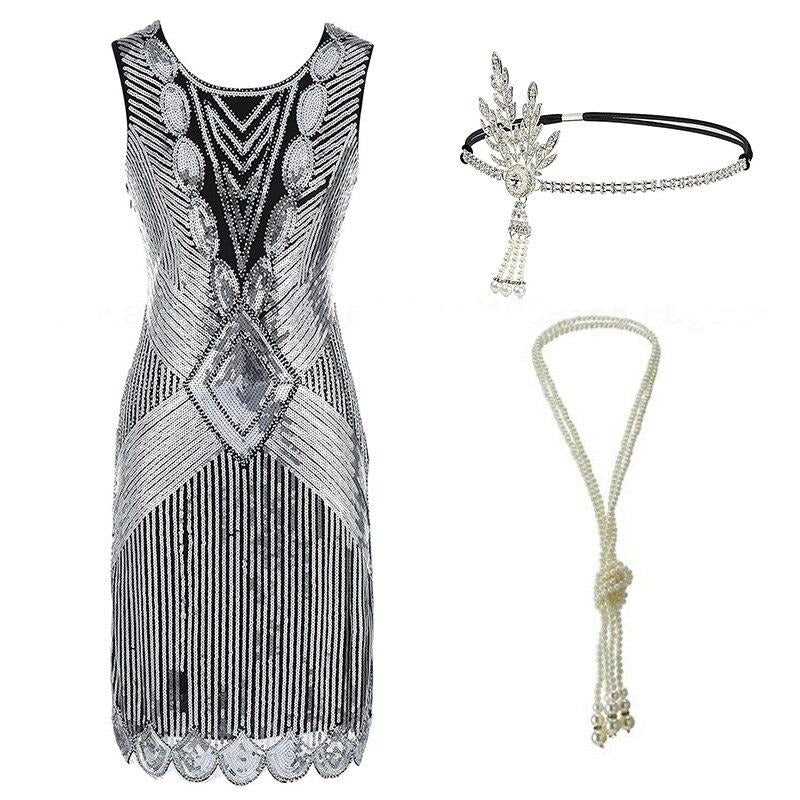 Vestido Estilo Charleston Plata Años 20