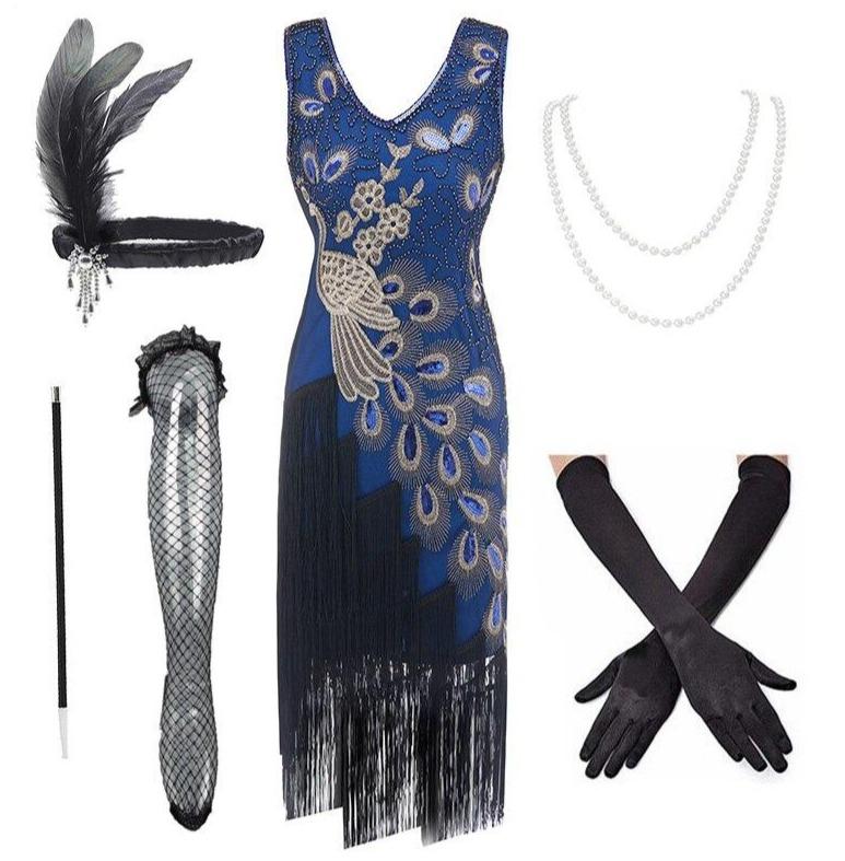 Vestido Gatsby Estilo Años 20 Azul