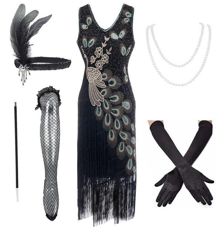Vestido Gatsby Estilo Años 20 Negro