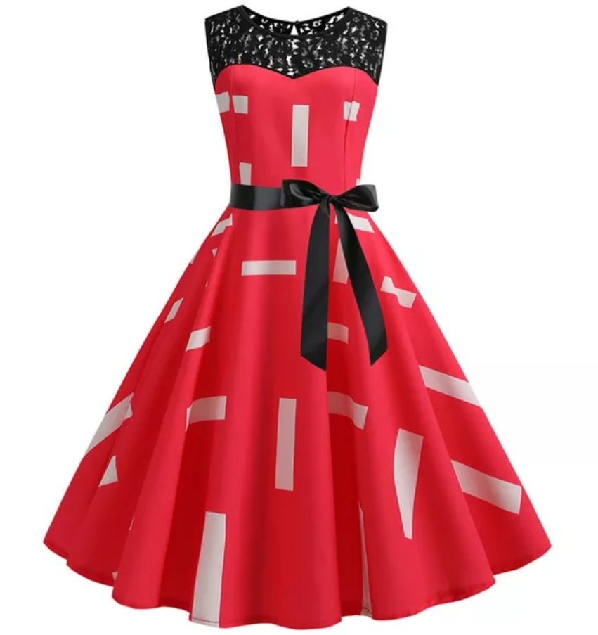 Vestido Trapecio Vintage Con Cuello De Encaje