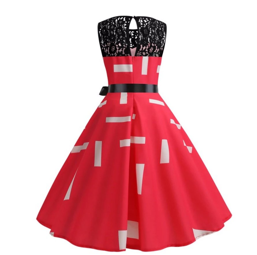 Vestido Trapecio Vintage Con Cuello De Encaje