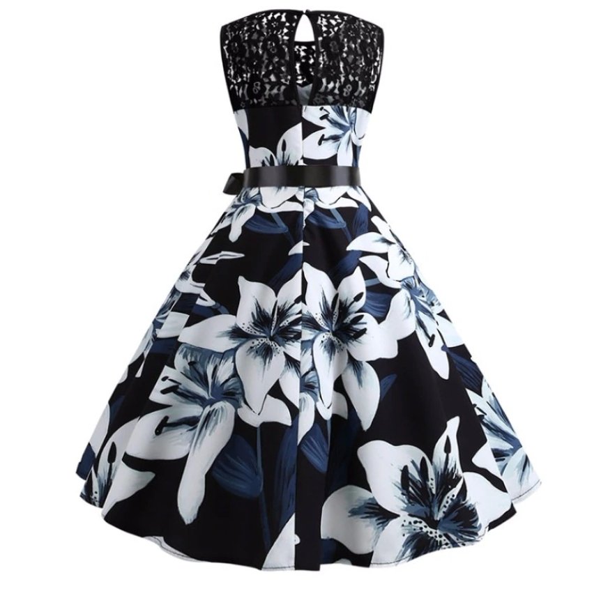 Vestido Trapecio Vintage Blanco Y Negro