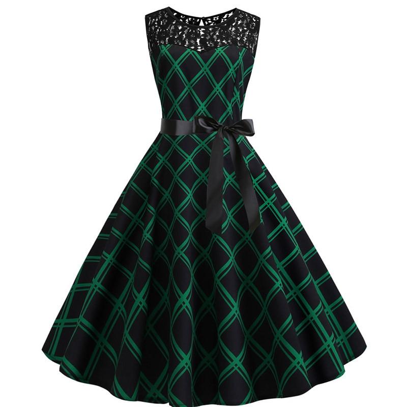 Vestido Trapecio Vintage Verde Y Negro